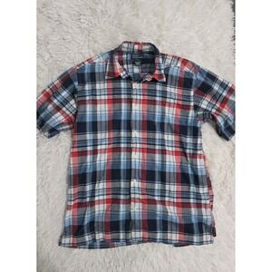 Polo Ralph Lauren Mens Button Down Shirt Blue‎ Plaid Short Sleeve XL